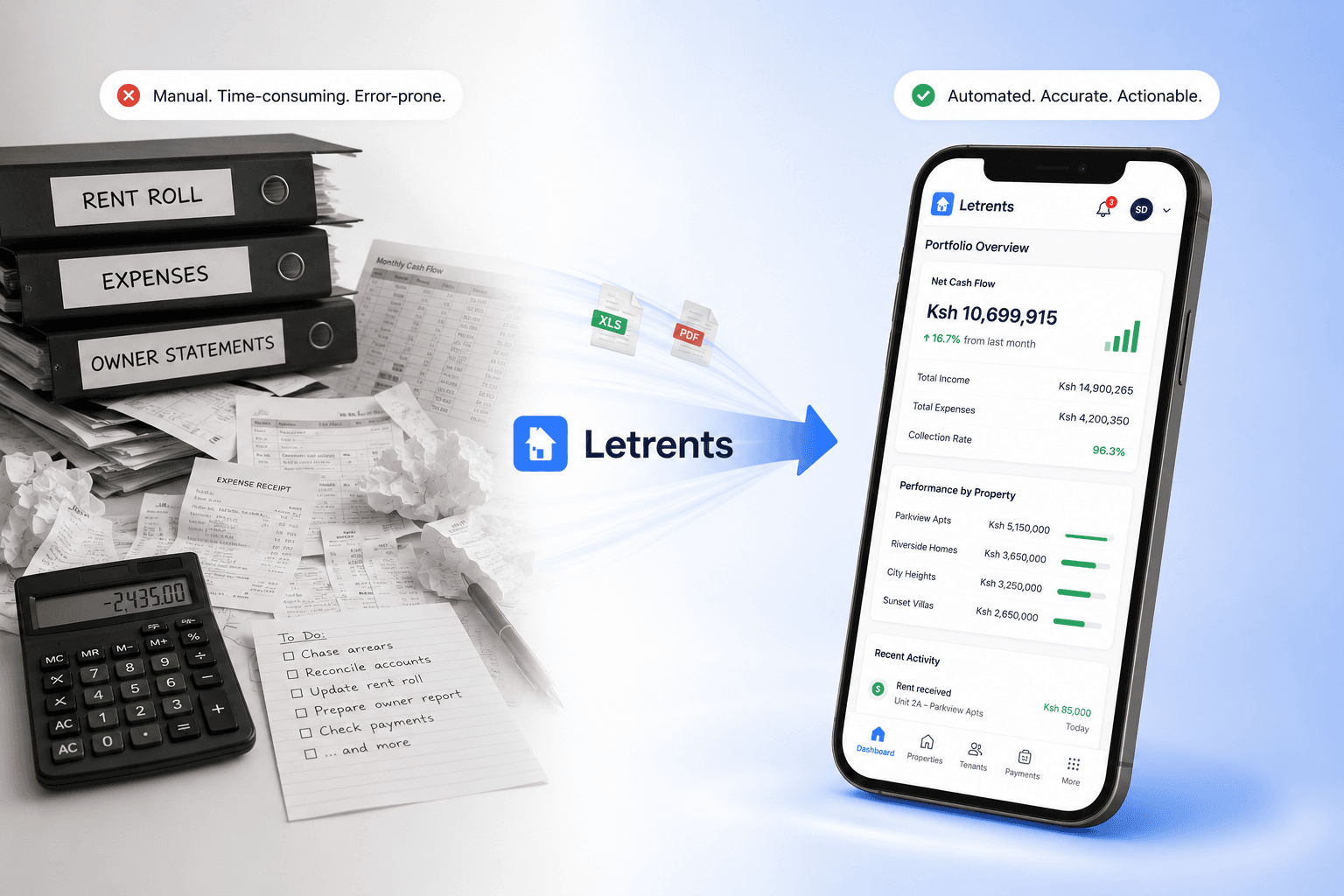 LetRent portfolio finance dashboard