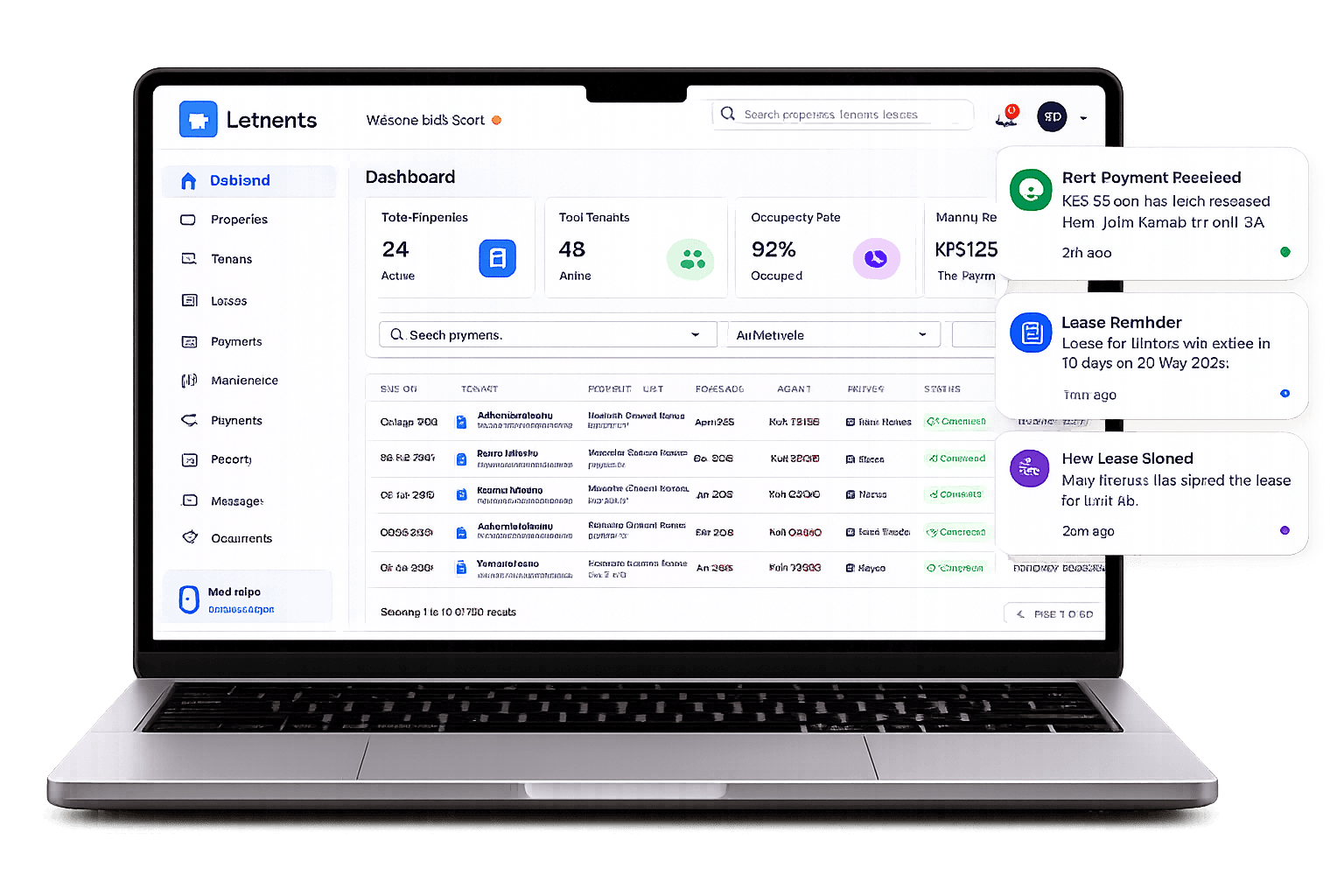 LetRent tenant management workspace