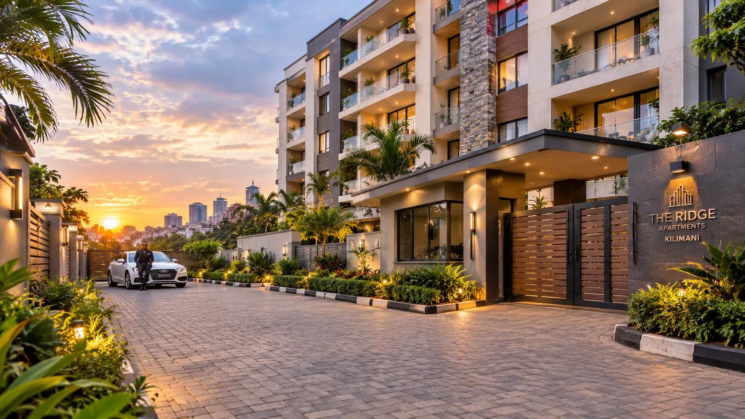The Ridge Apartments in Kilimani at golden hour